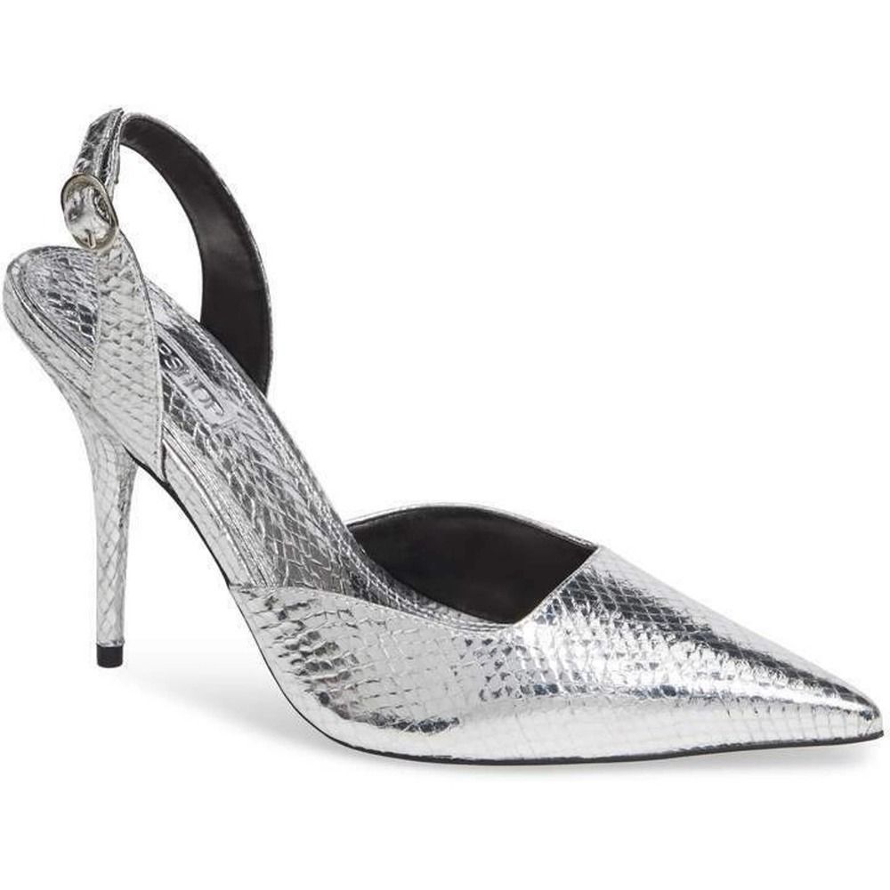 Topshop Silver Metallic Pointed-Toe Slingback Heels